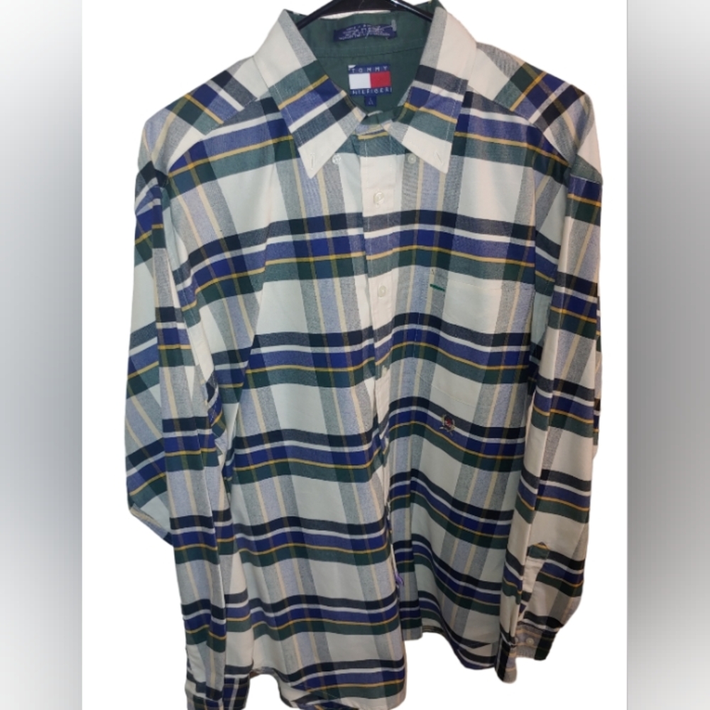 Vintgae Tommy Hilfiger Striped Flannel Button Down multi-colored stripes, size L